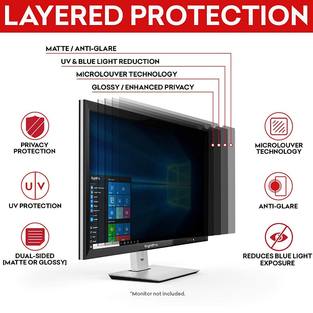 SightPro 18.5 Inch Computer Privacy Screen Filter for 16:9 Widescreen Monitor Privacy and Anti-Glare Protector 