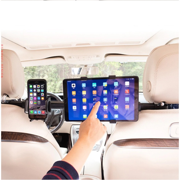 KURAMI Car Headrest Mount 360°Rotated Car Headrest Bracket Tablet Headrest Holder Compatible with 4-11 iPhone/Samsung/iPad/Smartphones/Tablets,with 1 Free Phone Finger Ring Stand Black 