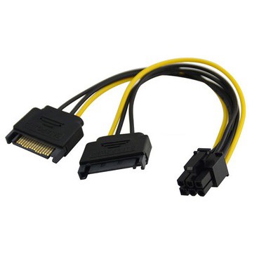 6p Male PCIe Power to Dual Y SATA 15p Splitter Cable