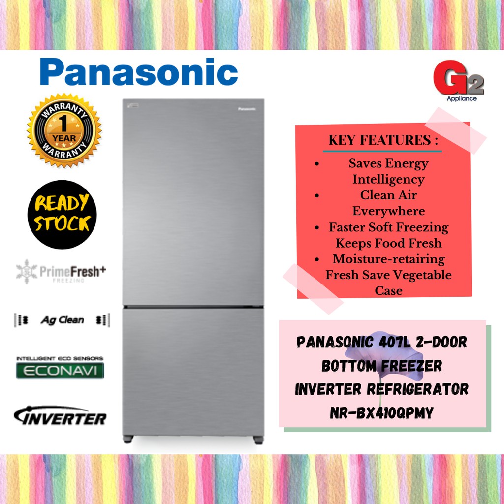 PANASONIC 407L 2Door Bottom Freezer Inverter Refrigerator NRBX410QPMY