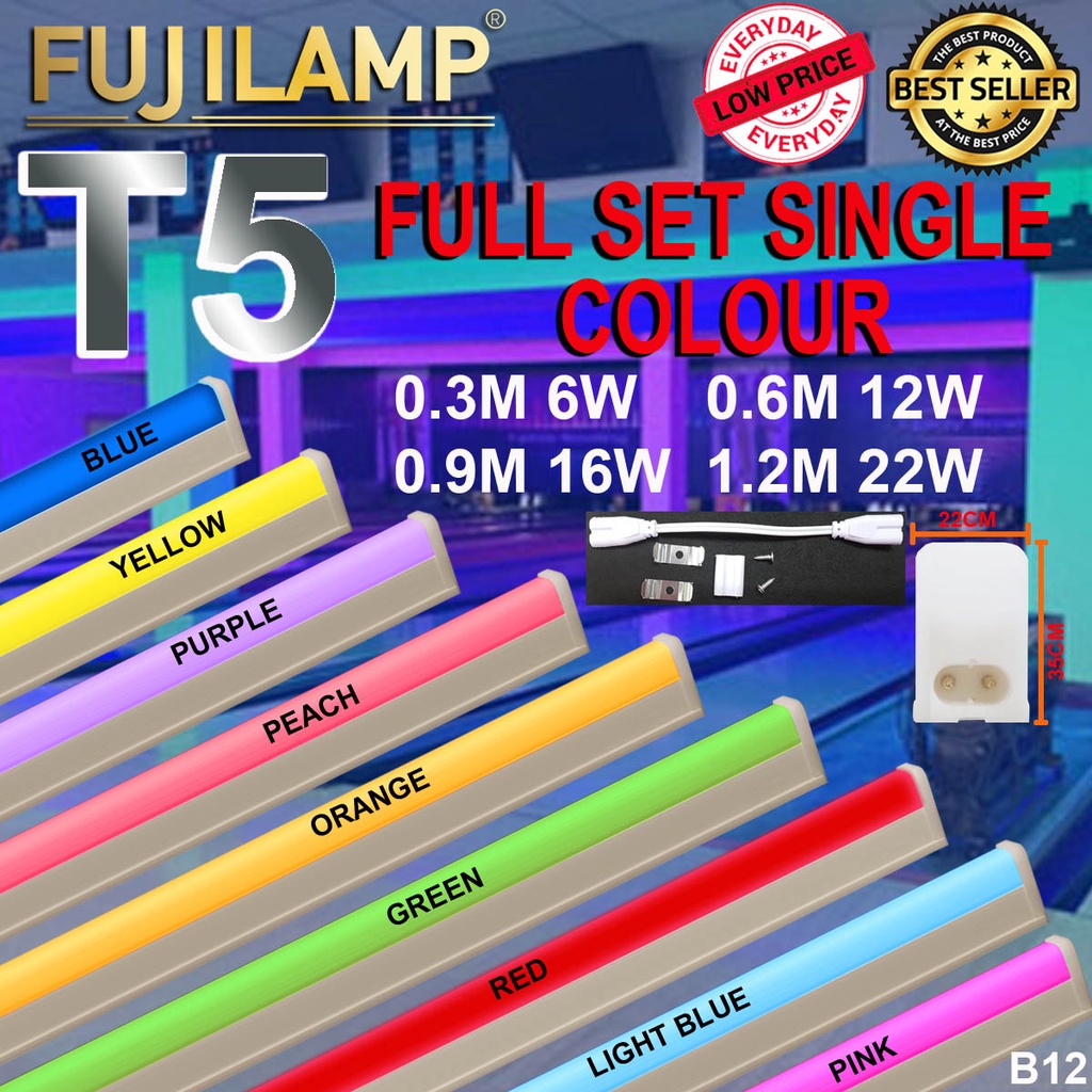 [Local Seller] LED T5 Fitting Fullset 1 Colour 6W/12W/16W/22W (Blue/Yellow/Pink/Orange/Green/Red/Light Blue)
