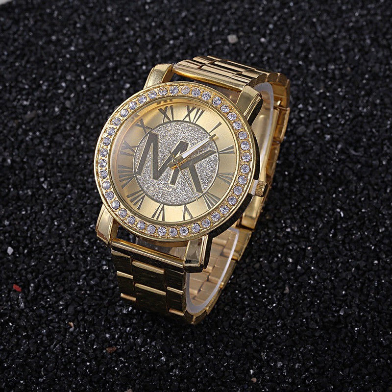 gold mk mens watch with diamonds