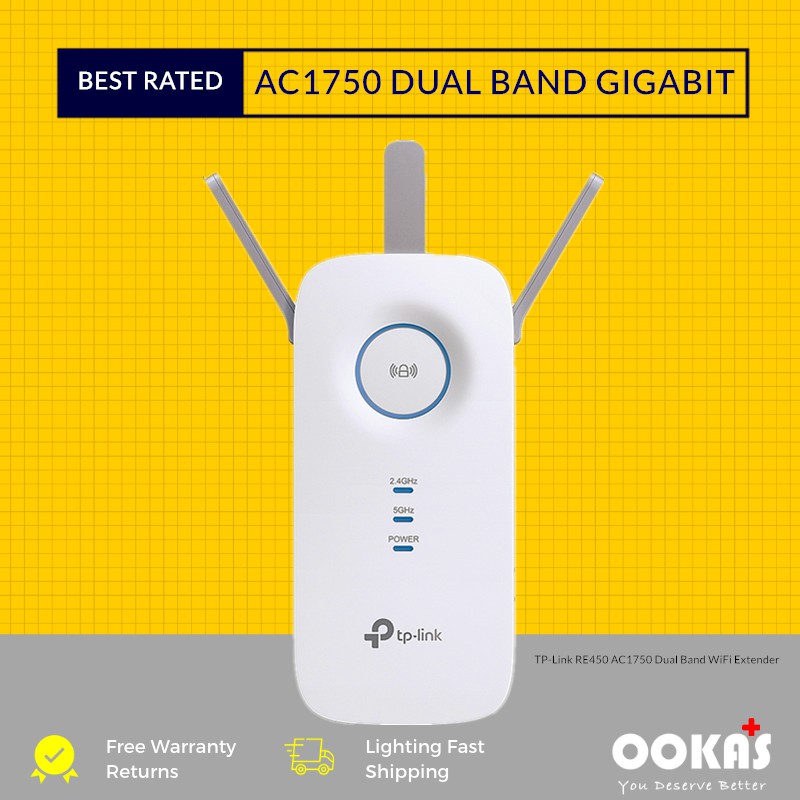 TP-LINK RE450 AC1750 Dual Band 2.4GHz + 5GHz WiFi Range Extender ...