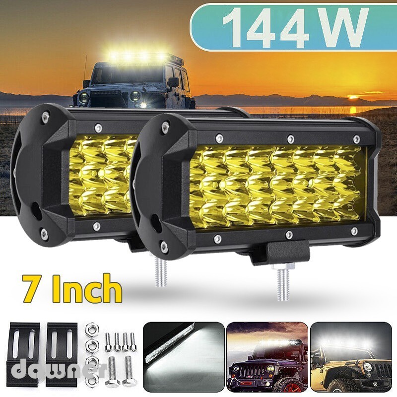 7 Inches Car Yellow Led Work Light Bar 7 Inches 144W Fog Lamp Offroad