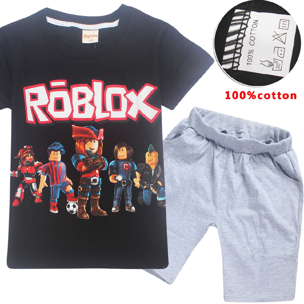 Cotton Boy Short Sleeve T Shirt Pants Roblox Printed Children S Casual Outfit Shopee Malaysia - dark red pants roblox