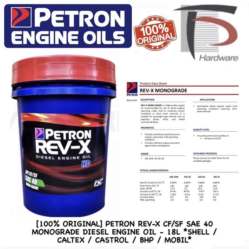 [100 ORIGINAL] PETRON REVX CF/SF SAE 40 MONOGRADE DIESEL ENGINE OIL