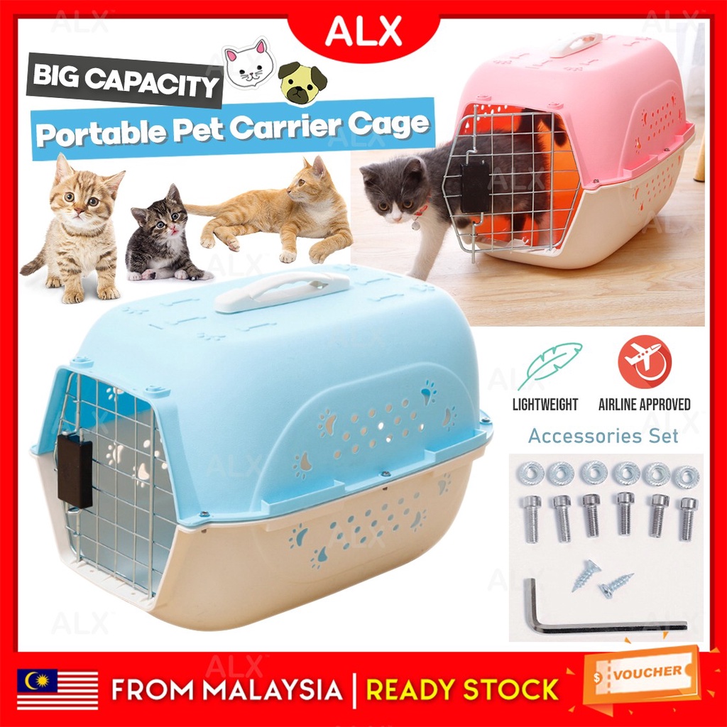 ALX Big Capacity Cat Dog Transport Carrier Cage Portable Travel Outdoor Cage Pet Carrier Anjing Kucing Sangkar