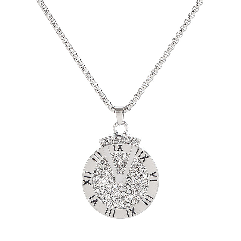 Roman Numerals Rotating Pendant Necklace Titanium Steel Jewellery_voghion.com