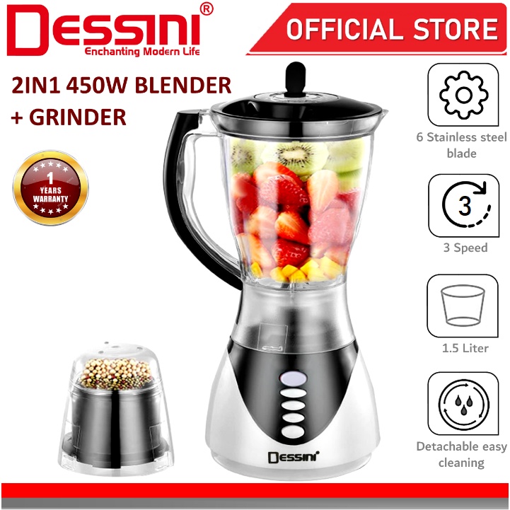 DESSINI ITALY Stainless Steel Blender Grinder Mixer Juicer Extractor Food Processor Smoothie Ice Crusher Pengisar (1.5L)