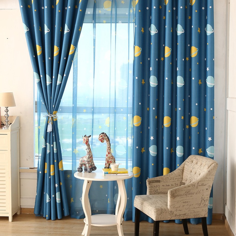 Room Door Window Sheer Curtains Tulle Curtain Blue Rainbow 1 Pcs
