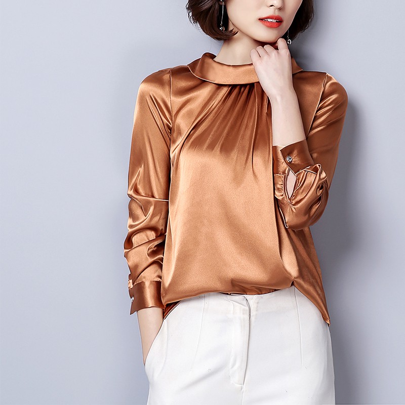 Office Lady Turn Down Collar Satin Formal Blouse Summer Office Lady Turn Down Collar Satin Formal Blouse Summer