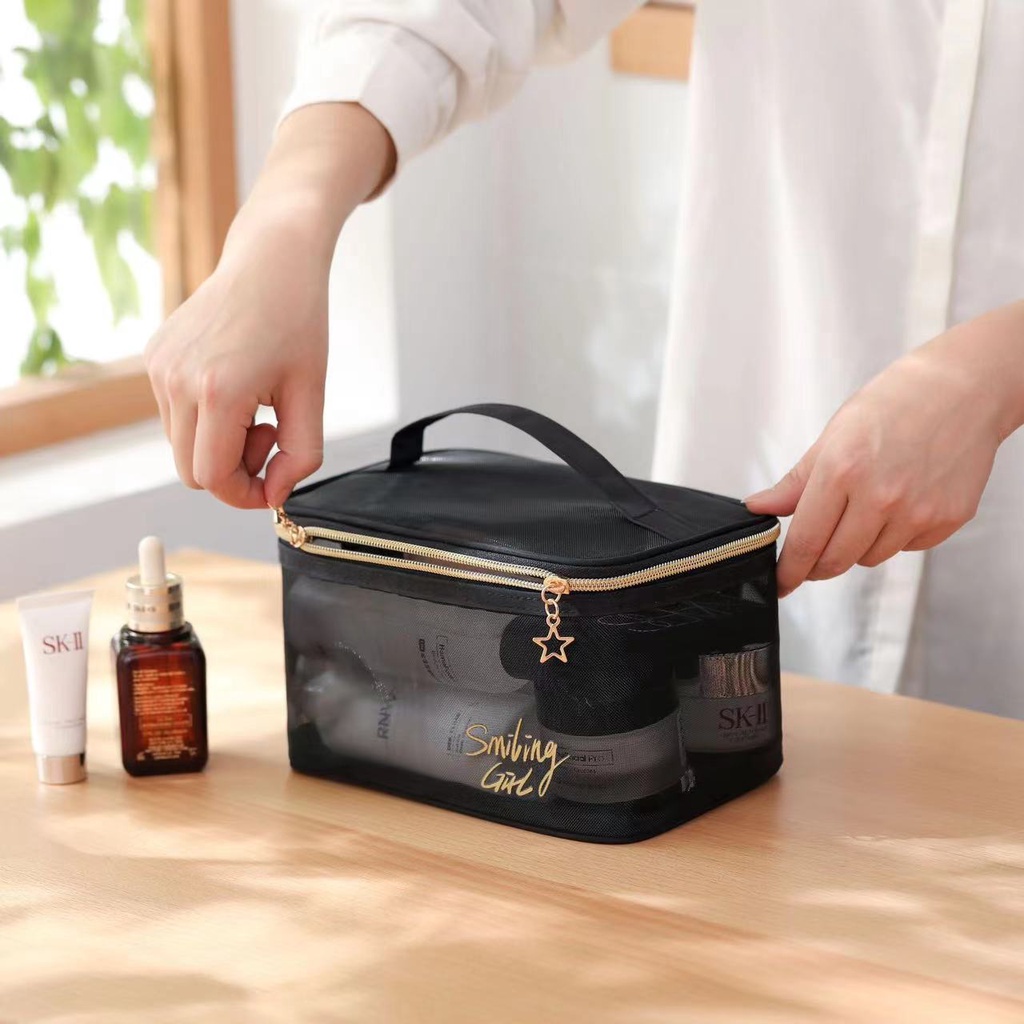 🎁KL STORE✨ _ 5pcs/set Mesh Cosmetic Bag Mesh Makeup Bags for Women Portable Travel Zip