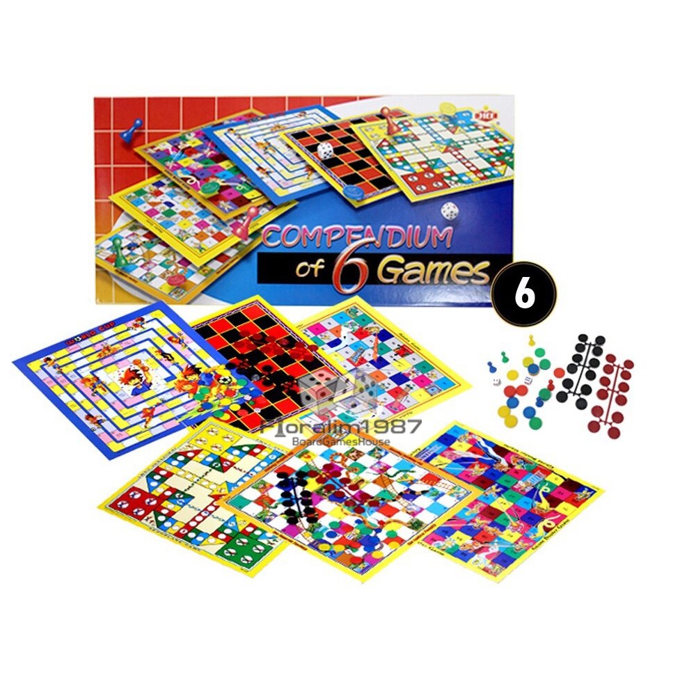 Compendium of 6 Games / 6 in 1 Permainan Board Game Ular Draught Karpal Terbang