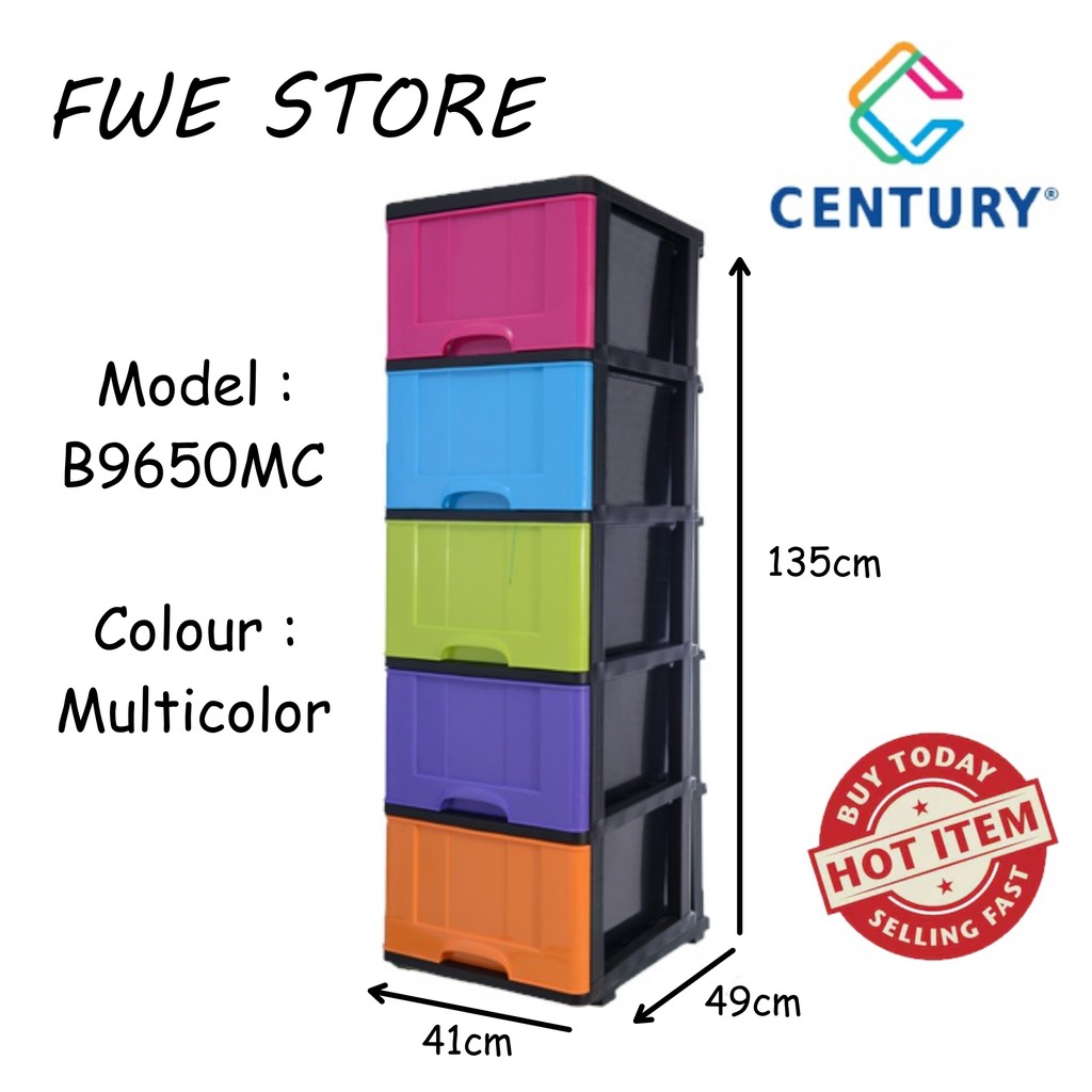 Century 5 Tier Plastic Drawer Cabinet Storage Cabinet Multi