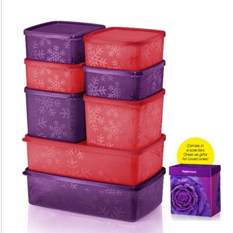 【READY STOCK】Tupperware ( 8pcs + gift box ) Snowflake Square Round Set Fridge Buddy Set Cool Buddy