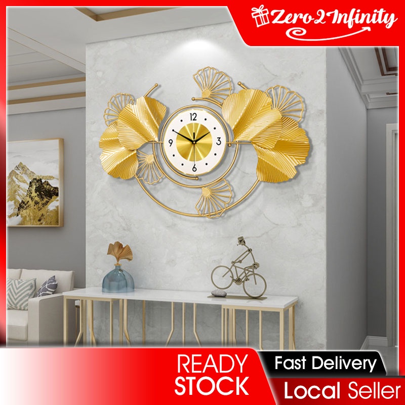 【Z2I】Large metal creative Luxury Golden Flower leaf wall clock