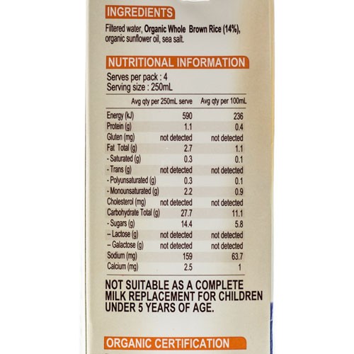 Rice Milk Nutrition Facts