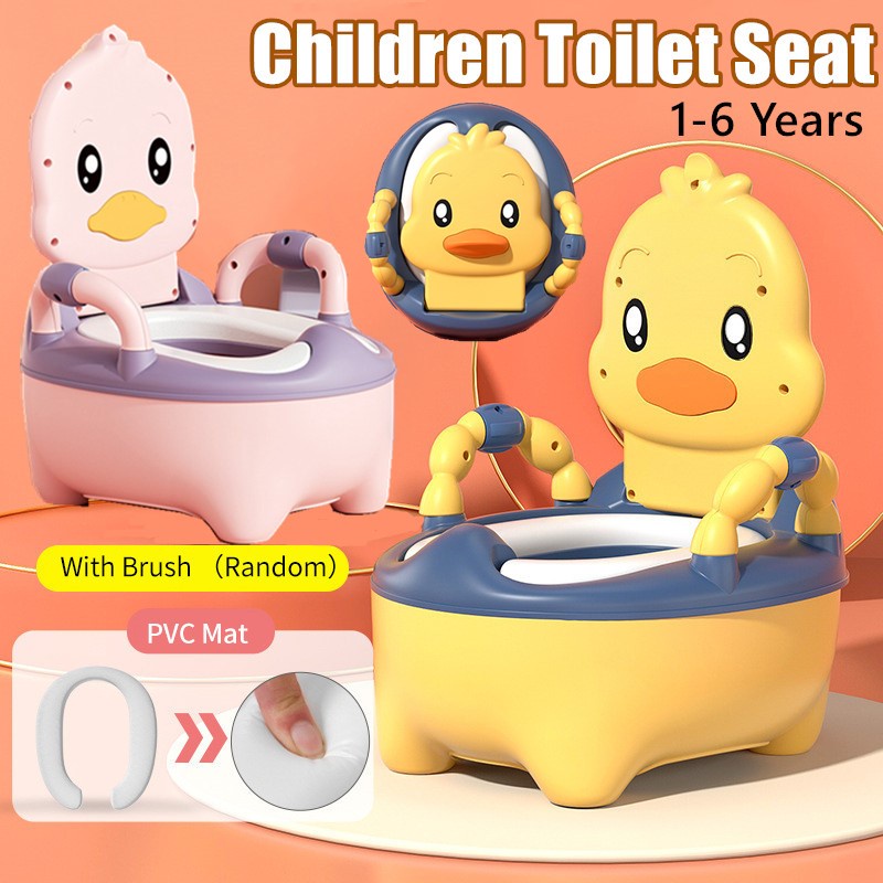 Portable Kids Toilet Seat Baby Bowl Toilet Potty Training Seat with Backrest and Anti-slip Cartoon Toddlers Special Potty Commode Chair Home Urinal