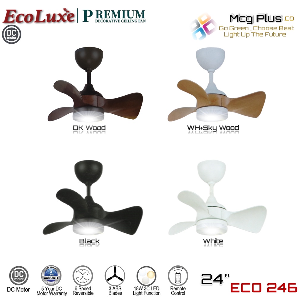 ECOLUXE Premium Decorative ECO246 24" inches 18W 3C LED Light DC Motor