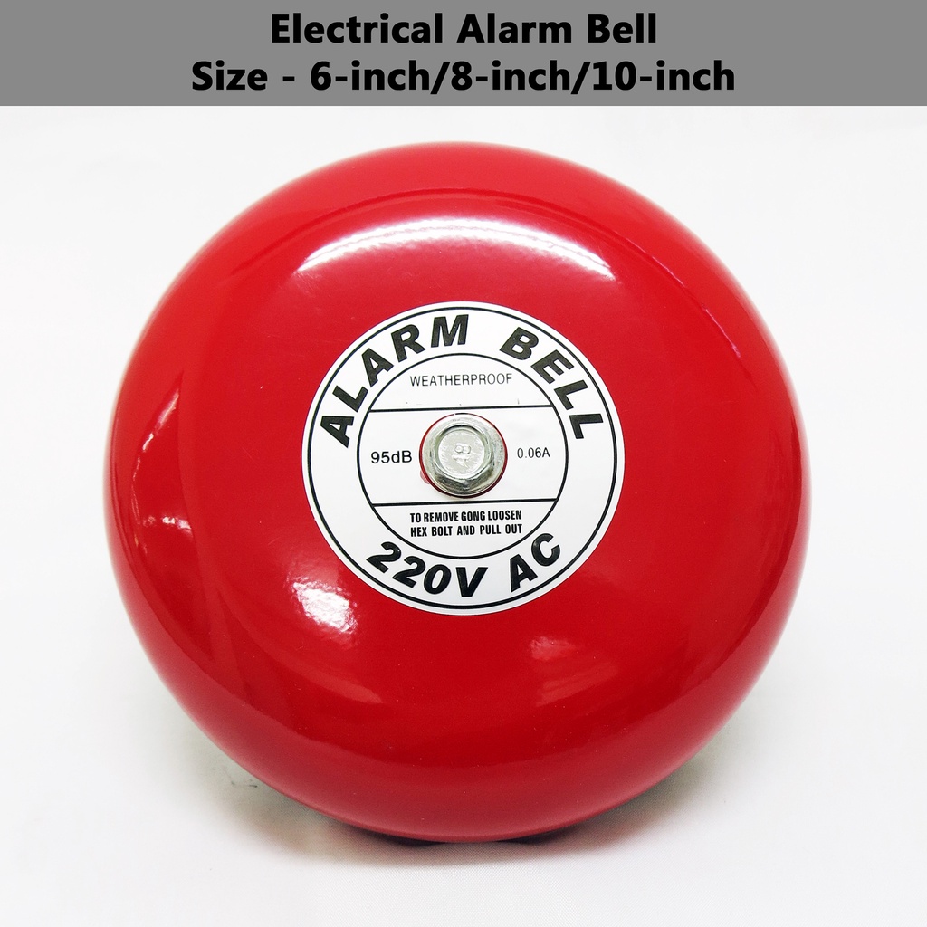 3h 6-inch 8-inch 10-inch 240v Weatherproof Electrical Alarm Bell (red 