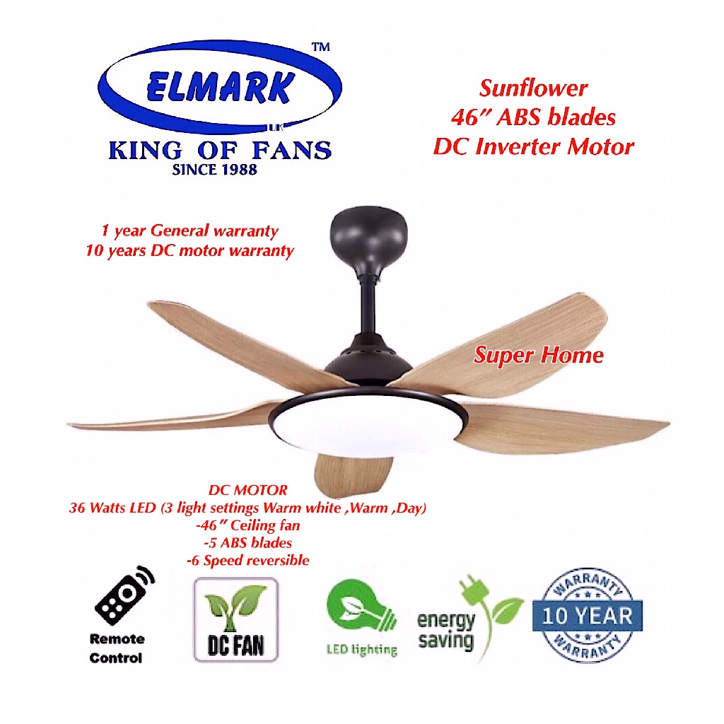 Elmark Sunflower 46" Remote Control DC Motor 5 Blade Ceiling Fan With