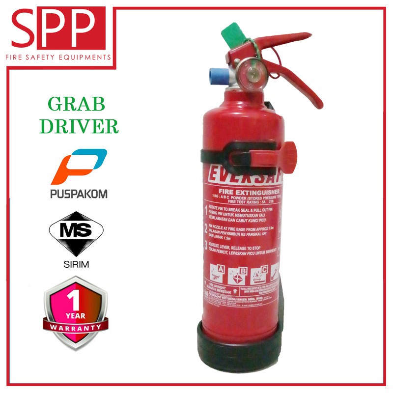 Sirim Certified Eversafe 1kg Abc Dry Powder Portable Fire Extinguisher Grab Driver Puspakom Shopee Malaysia