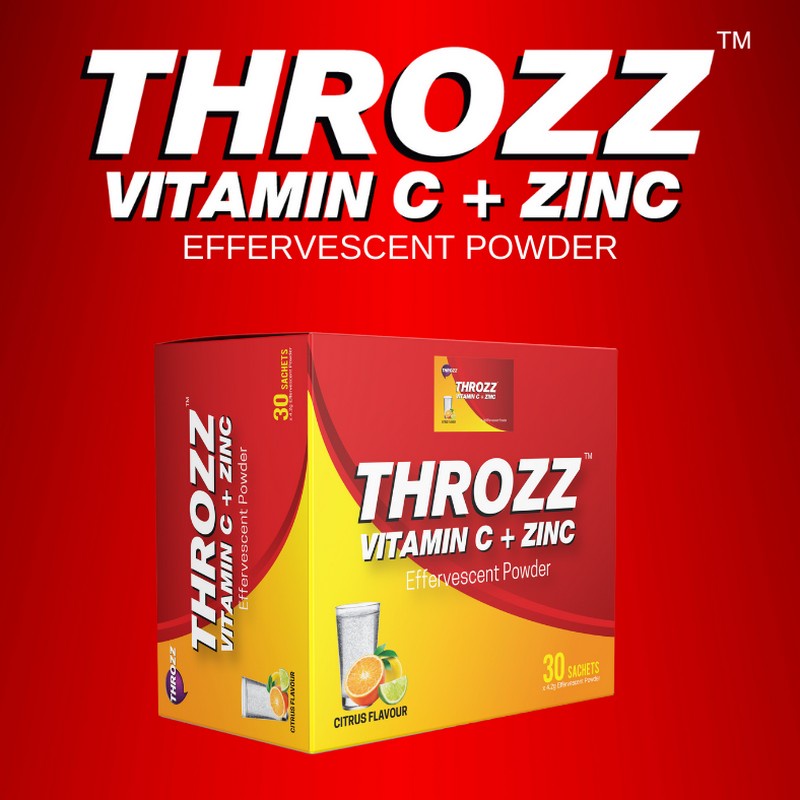 THROZZ VITAMIN C + ZINC EFFERVESCENT POWDER 30 SACHETS Exp 02/01/2024