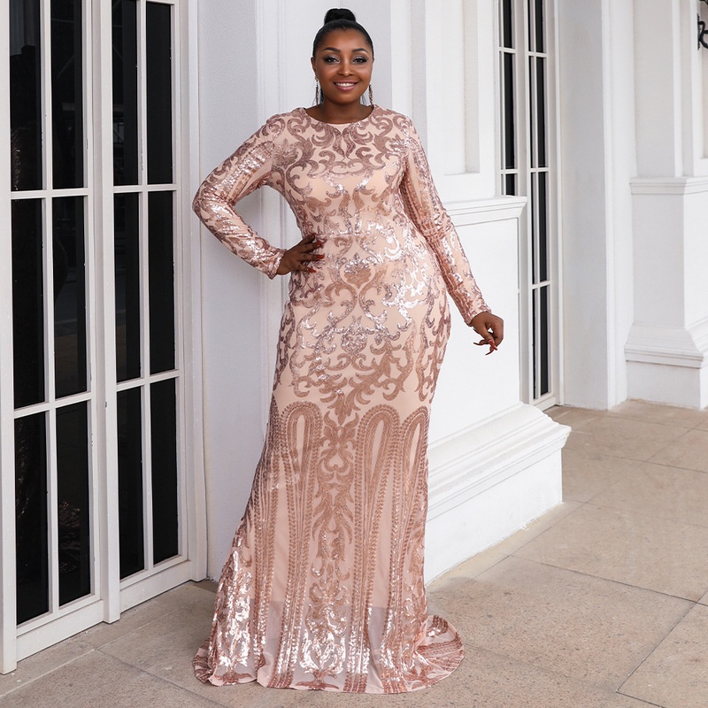 Glamour udmelding Variant Pre order black rose gold bodycon long sleeve sequin wedding bridal evening  prom dress gown plus size RBP1667 | Shopee Malaysia