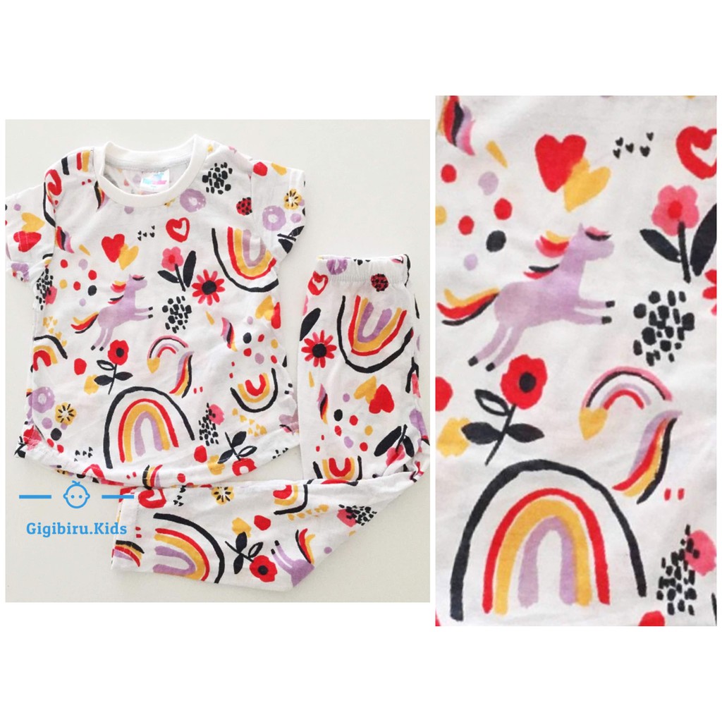 Pajamas Kids White Unicorn Baju Tidur Budak Pony Pyjamas Pajamas Kids White Unicorn Baju Tidur Budak Pony Pyjamas
