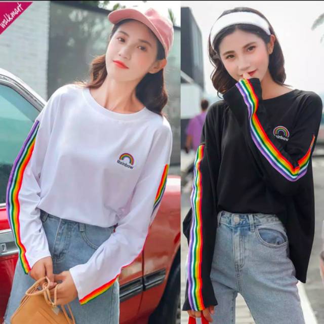 Rainbow T Shirt Rainbow Line Oversize Original List Embroidery Combination Ld 106cm Shopee Malaysia