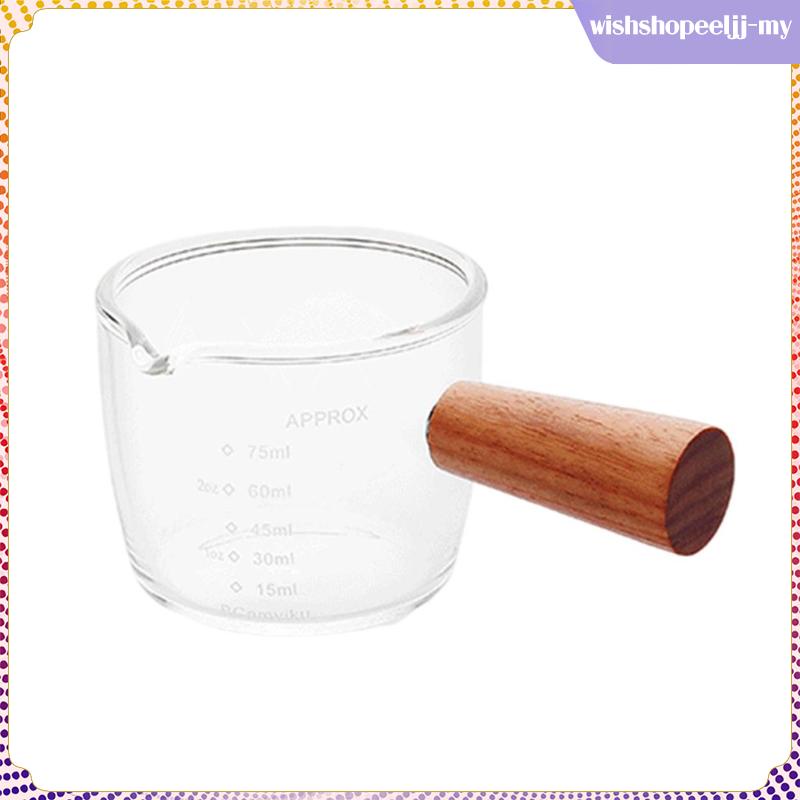 Coffee Glass Measuring Cup Wooden Handle Clear Scale Measure Mugs Ounce