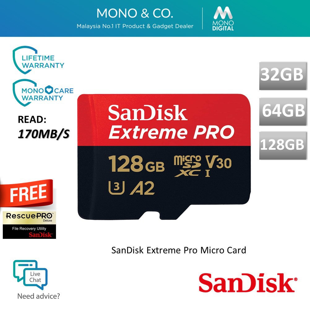 Sandisk Extreme Pro 170mb S Micro Sd U3 4k Memory Card Sdsqxc 32gb 64gb 128gb 256gb Shopee Malaysia