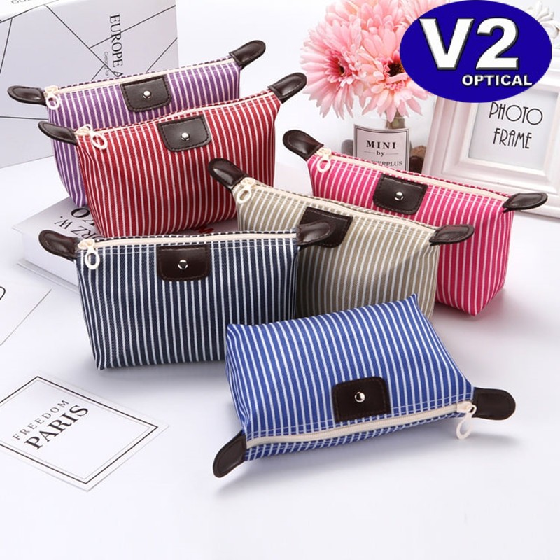 (Stripe) Makeup Travel Zip Pouch Dompet Cosmetic Beg Bag Waterproof Nylon Portable