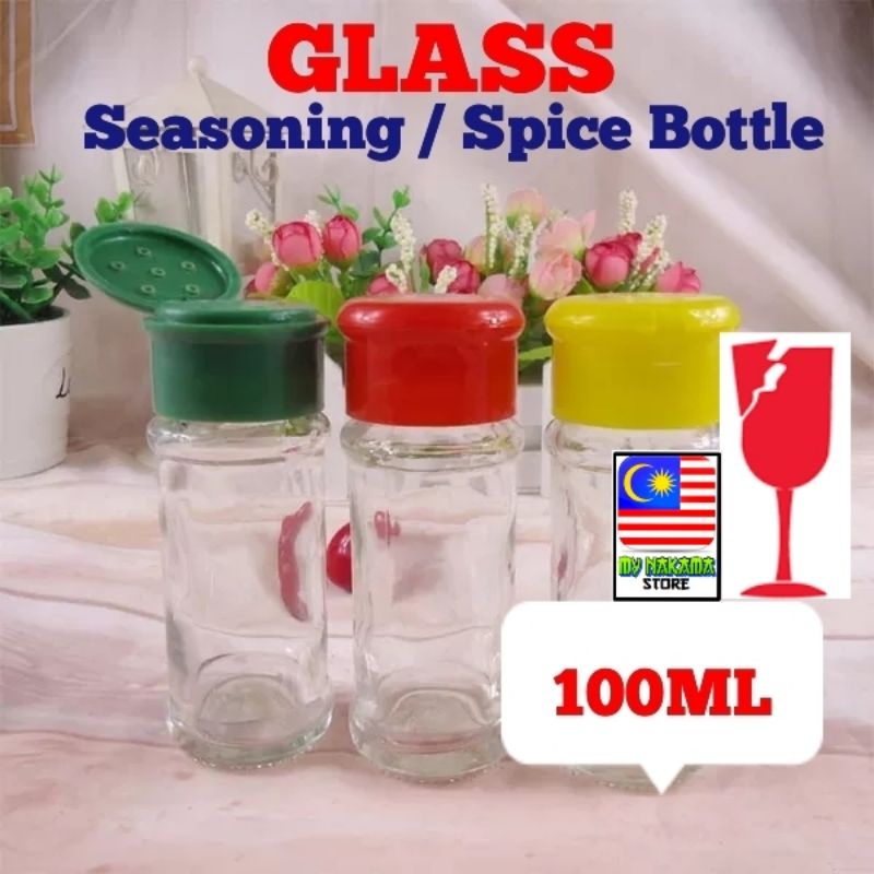GLASS Seasoning Spice Bottle 100ml Green Red Black / Botol Rempah Kaca ...