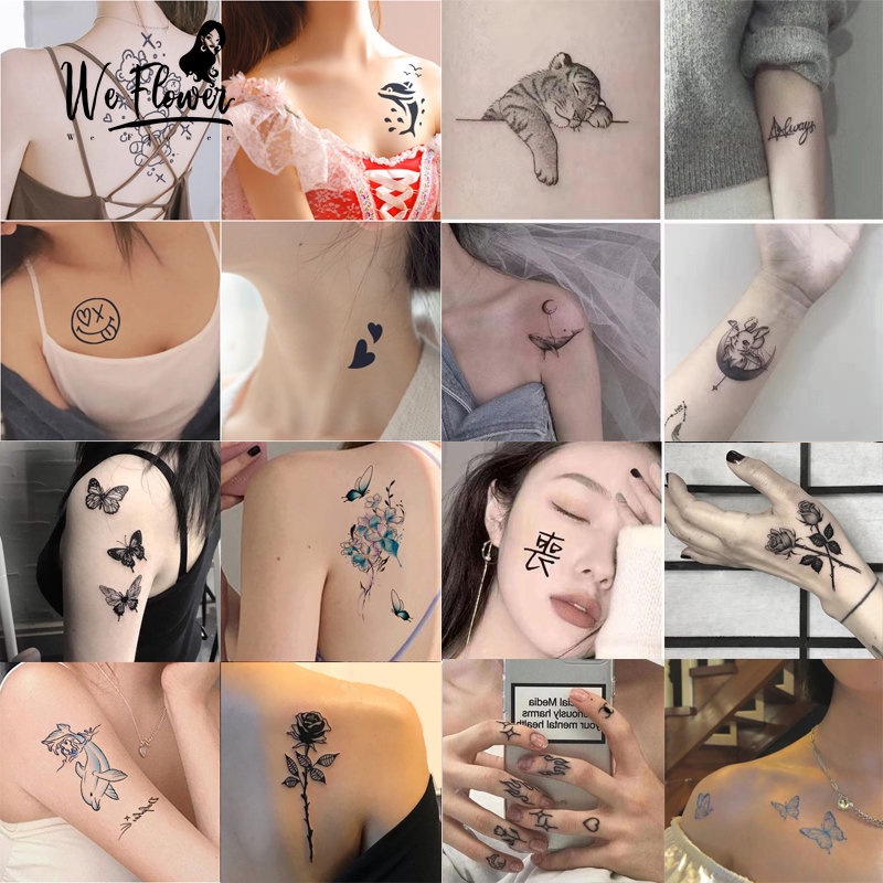 We Flower Cool Geometric Pattern Black Rose Temporary Tattoo Sticker Long  Last Dolphin Smile Face Waterproof 3D Tattoos | Shopee Malaysia