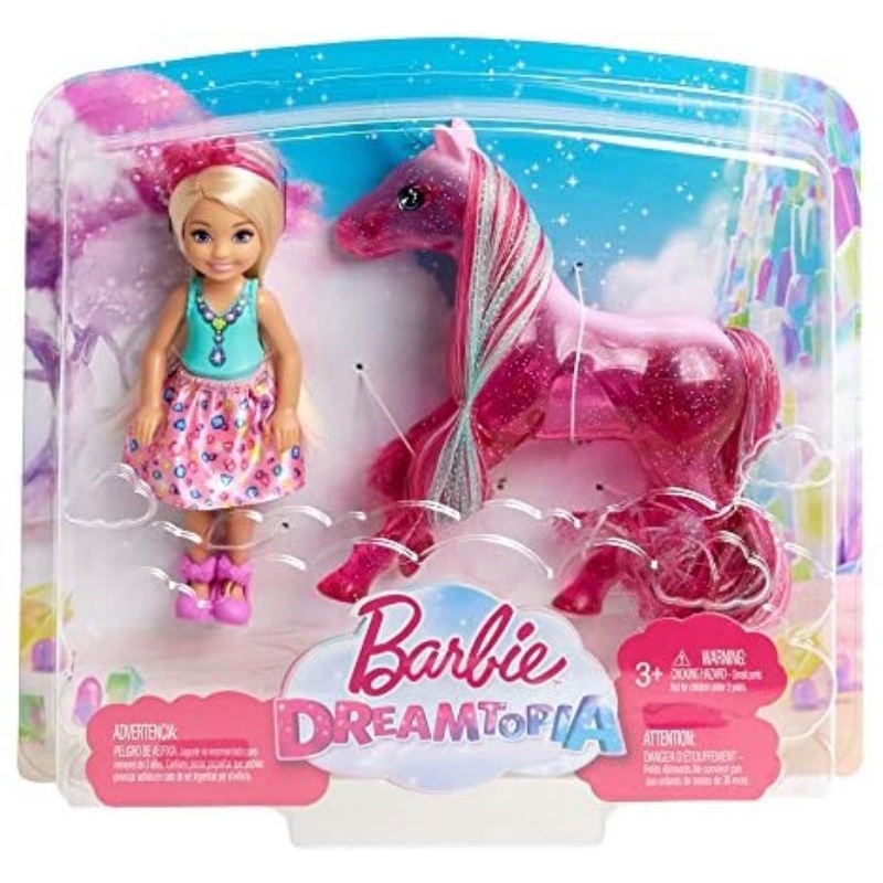 barbie dreamtopia chelsea doll and unicorn toys for girl pink translucent glittery unicorn gem filled land inspire dress shopee malaysia