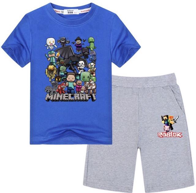 Boys Roblox Shorts Minecraft T Shirt Sets Children Beach Summer Fashion Clothing Suits Shopee Malaysia - roblox chicken suit shirt