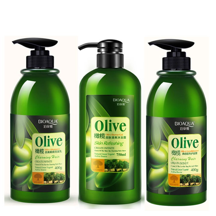 Bioaqua Olive Shampoo Bath Shower Gel Hair Conditioner Complete Set 3