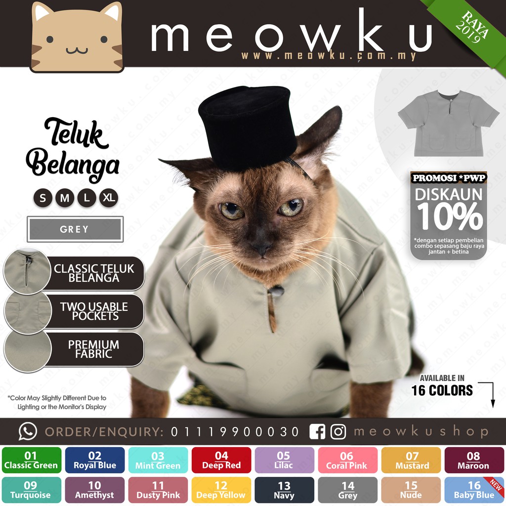 2019 STOCK 🐱 Baju Melayu Kucing Teluk Belanga + Songkok (GREY 