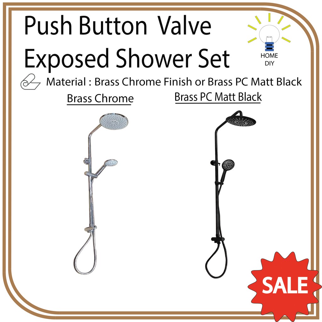 Push Button Valve Exposed Shower Set Brass Chrome / Brass PC Matt