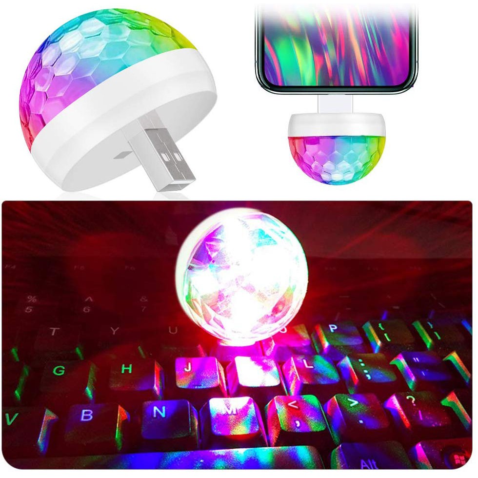 Car LED Atmosphere Light USB Magic Light Car Cigarette Lighter Lights Mini USB DJ Light 5V 3W Sound Control Colorful Strobe Light Car Myvi Accessories