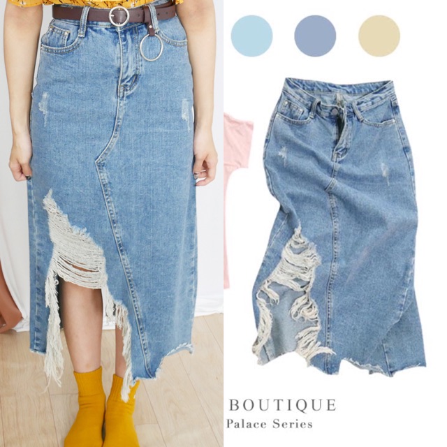 midi ripped denim skirt