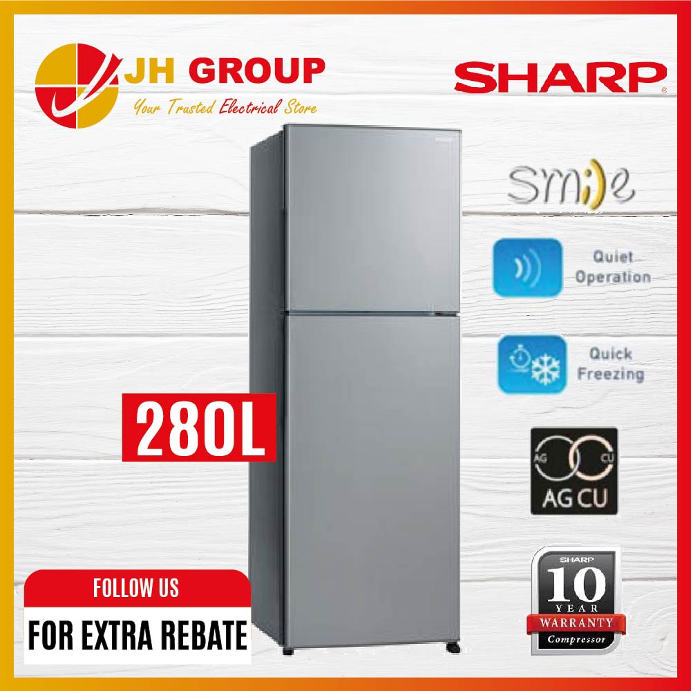 SHARP 280L 2 DOOR REFRIGERATOR SJ285MSS AG CU NANO ...