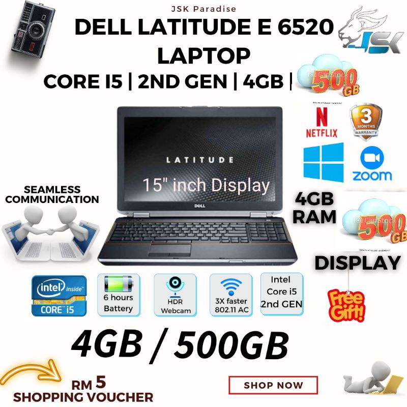 laptop dell latitude 6520 4GB 500GB HDD,DVD Windows 10 free gift | Shopee  Malaysia