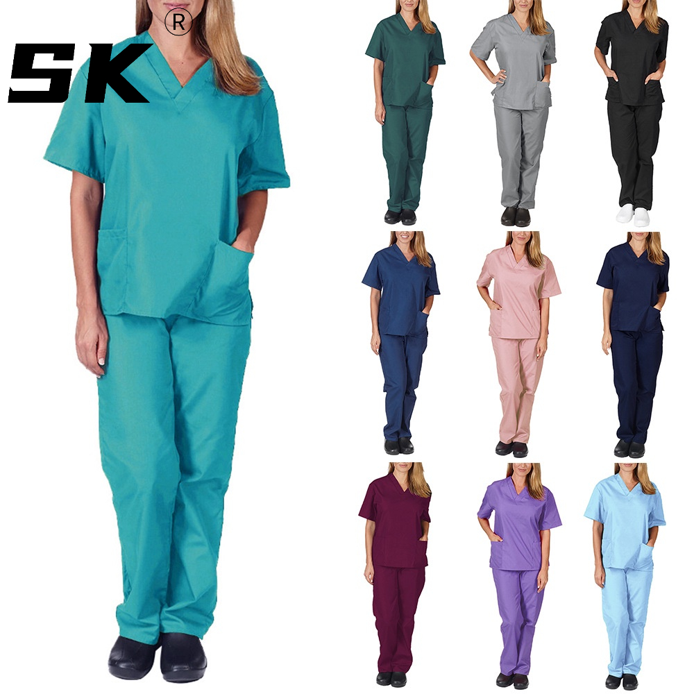 【Embroidery】SK Dental Surgical Scrubs Suit Nurse Uniform Clinic Doctor Pet Grooming Spa Work Scrub