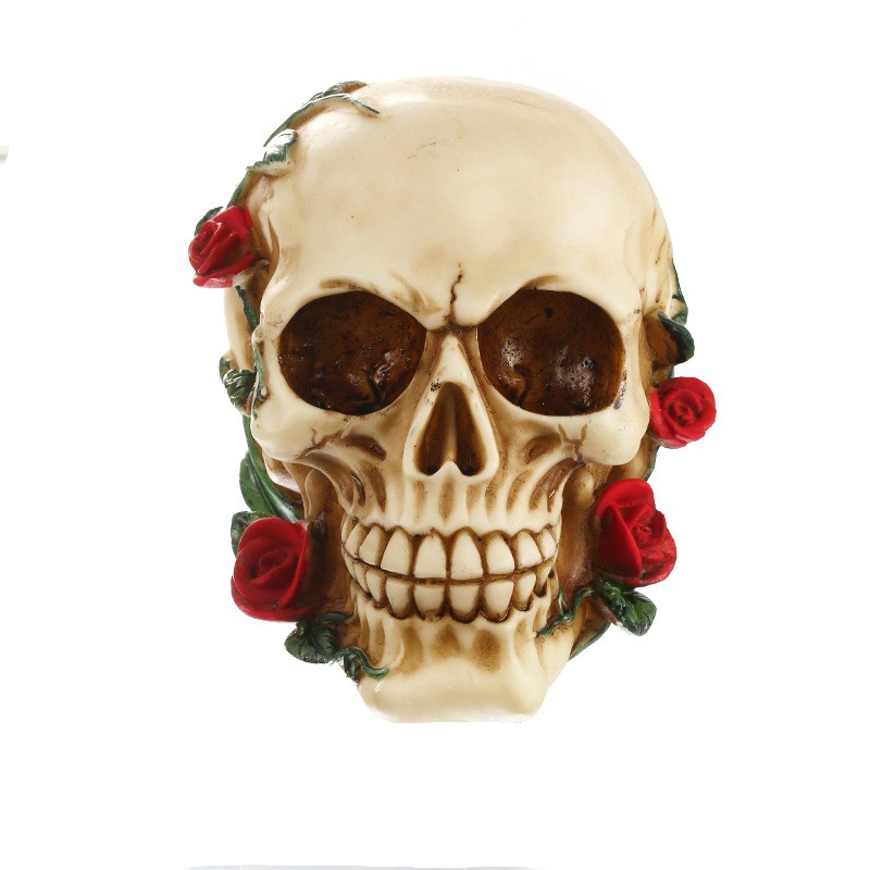 Creative Resin Skull Rose Statue Halloween Sculpture Home Office