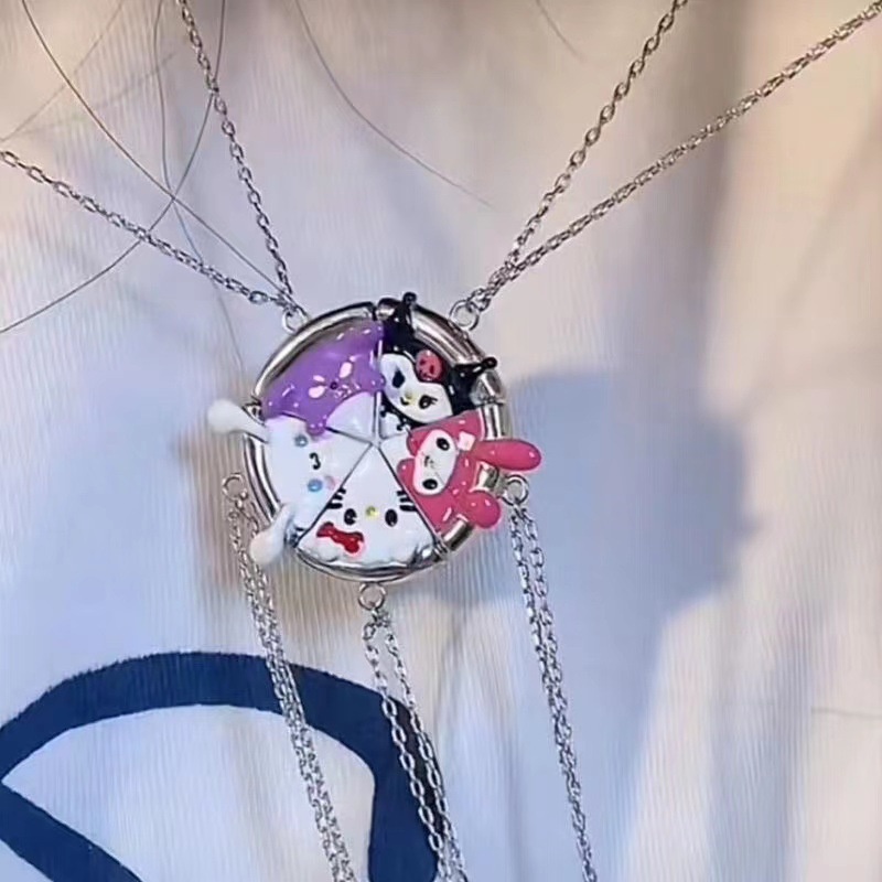 Pizza Magnetic Necklace Kuromi Melody Cinnamon Dog Necklace Pendant Girlfriend Gifts