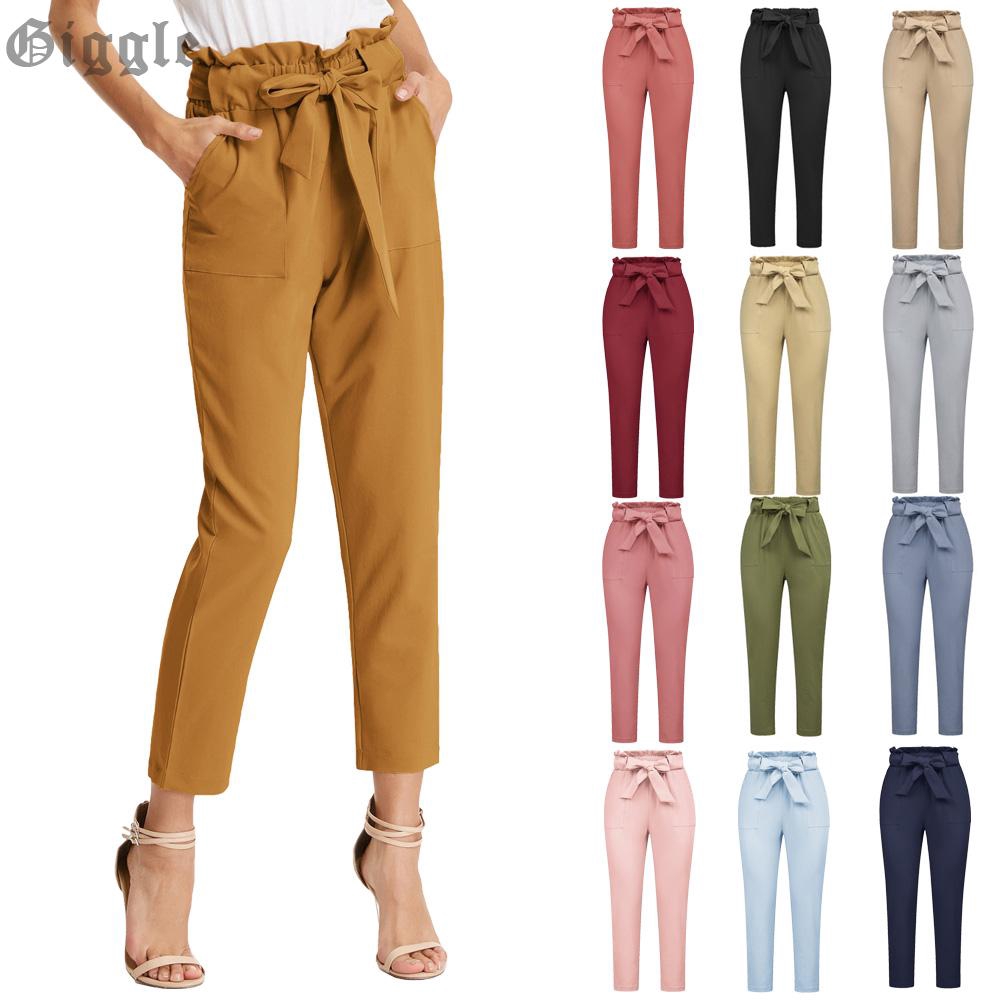 Army Green Cropped Paper Bag Waist Pockets High Waisted Slim Fit Office  GRACE KARIN Women Trouser Casual Pants Pants | Shopee Malaysia
