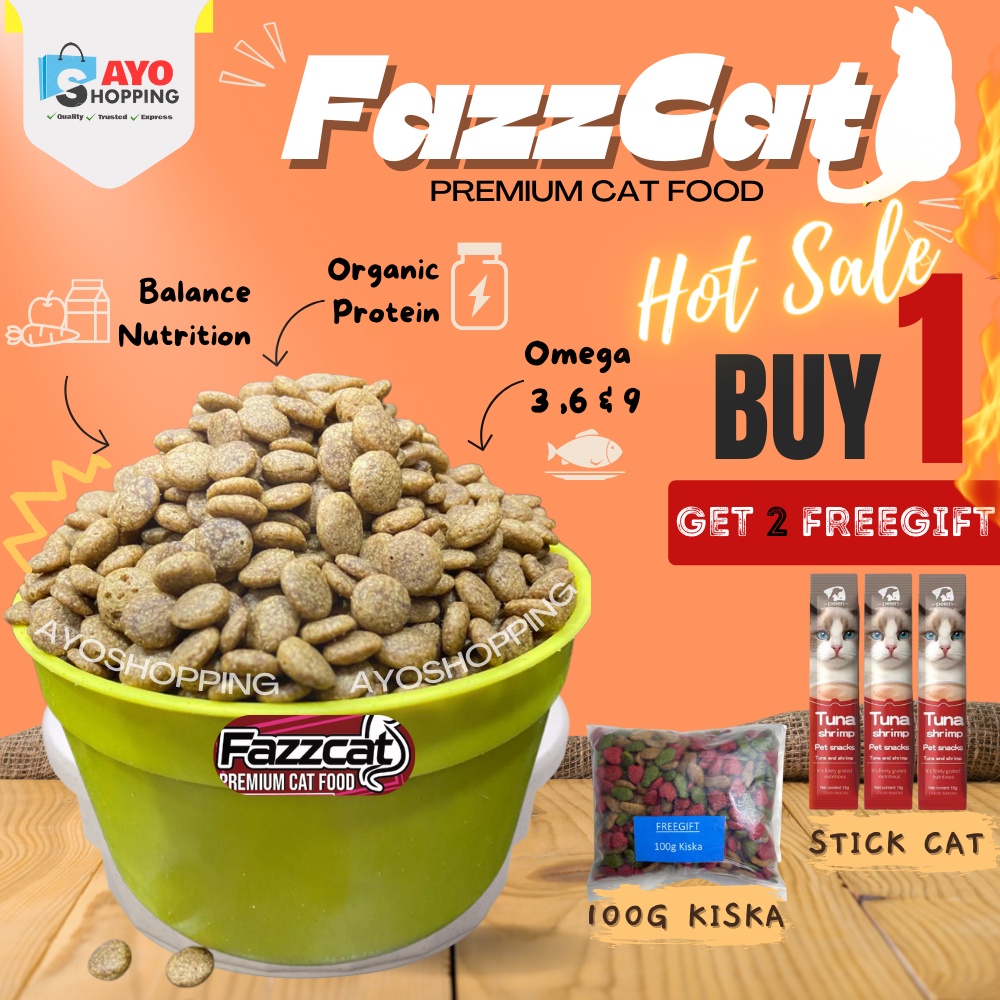 MAKANAN KUCING FAZZ CAT PREMIUM TUNA CHICKEN COCONUT OIL MASHA CAT 1KG PER PACK