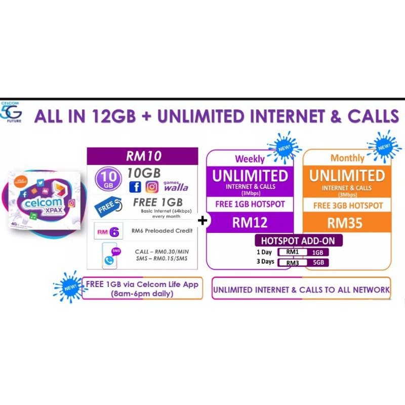 Unlimited Internet Call Celcom Xpax Prepaid Special New Number Nombor Baru Shopee Malaysia